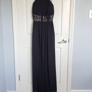 Full length formal black sequined Calvin Klein dress with cross back size 12